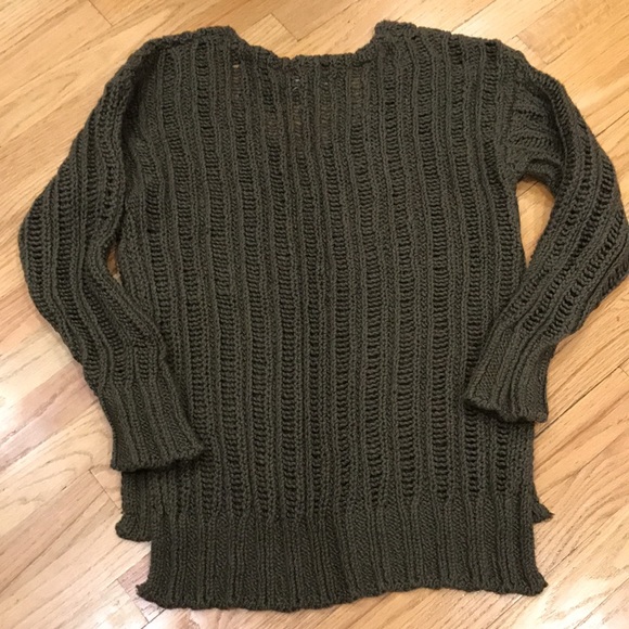 NWT F21 FOREVER 21 Olive Army Green V Neck Sheer Holey Sweater Sz M - Picture 6 of 7